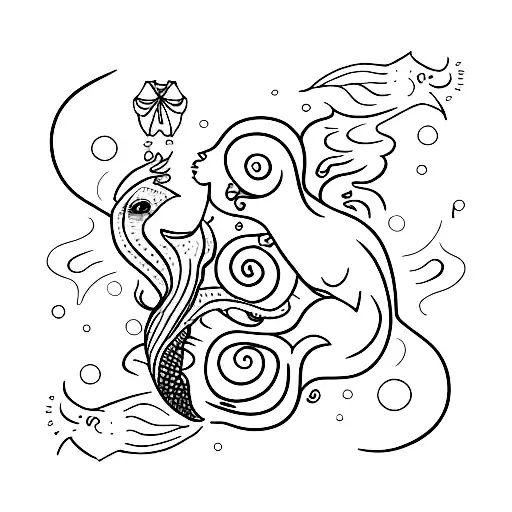 A Virgo and Pisces mermaid duo swimming in a lake tattoo design idea
