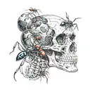 ant , space, planet, human skull tattoo design idea