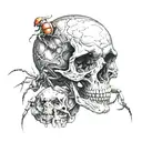 ant , space, planet, human skull tattoo design idea