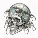 ant , space, planet, human skull tattoo design idea