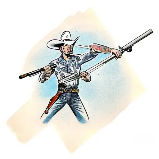 Two cowboys dueling one another both with guns pointed tattoo design idea