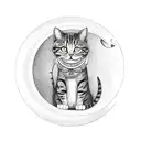 A cat sitting on a crescent moon with musical notes floating around tattoo design idea