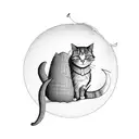 A cat sitting on a crescent moon with musical notes floating around tattoo design idea