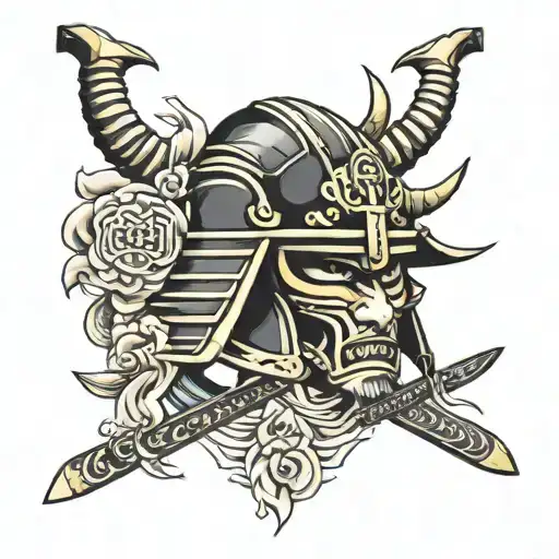 Samurai helmet and wind bars tattoo design idea