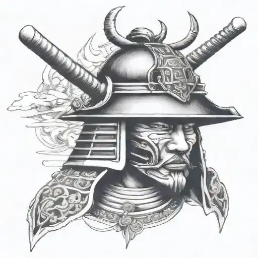 Samurai helmet and wind bars face it right with straight face  tattoo design idea