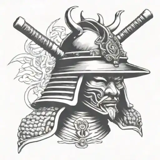 Samurai helmet and wind bars face it left tattoo design idea