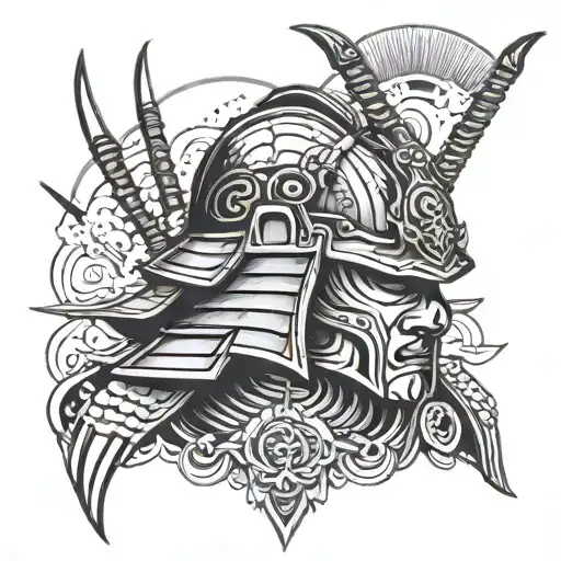 Samurai helmet and wind bars tattoo design idea