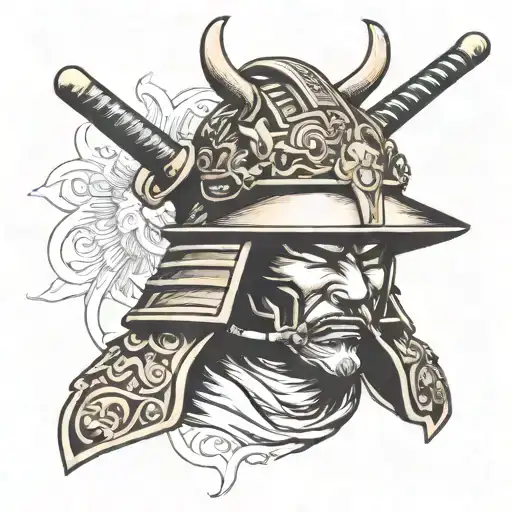 Samurai helmet and wind bars tattoo design idea