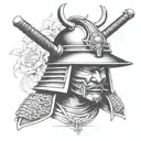 Samurai helmet and wind bars face it left tattoo design idea