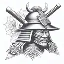 Samurai helmet and wind bars face it left tattoo design idea