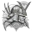 Samurai helmet and wind bars tattoo design idea
