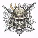 Samurai helmet and wind bars tattoo design idea
