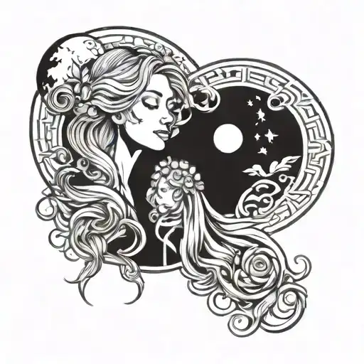 moon and sun and rapunzel and yujin for couple tattoo design idea