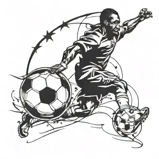 Combine elements of the Liberian flag, the Liberian seal, and a football player in a dynamic composition tattoo design idea