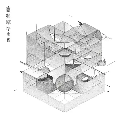 square rectangle and circle with other shapes overlapping tattoo design idea