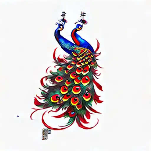 Fully Red Peacock  tattoo design idea