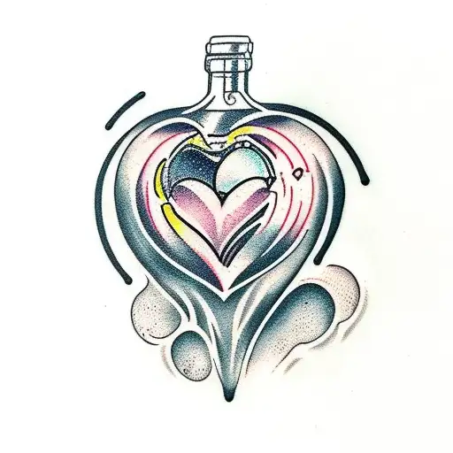 human heart inside a cocktail rocks glass tattoo design idea