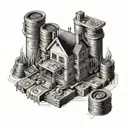 A detailed tattoo of a trap house surrounded by stacks of money and plugs intertwined within the design tattoo design idea