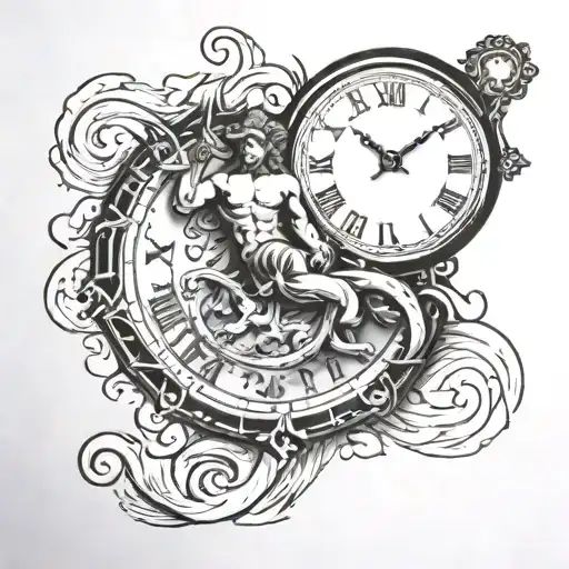 timless clock Greek god aquarius tattoo design idea