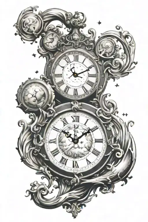 timeless clock Roman god aquarius constellation tattoo design idea