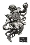 timeless clock Roman god aquarius zodiac sign tattoo design idea