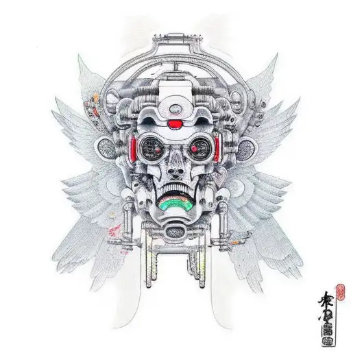 angelic cyborg in full growth tattoo design idea