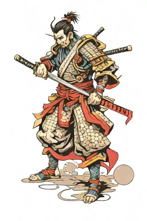 samurai cyberpunk in combat tattoo design idea