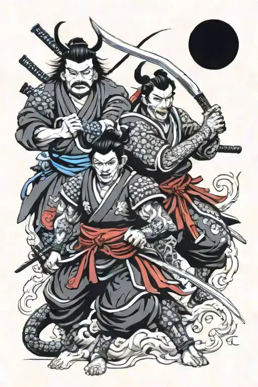 samurai and demon and katana tattoo design idea