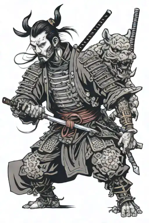 samurai cyberpunk in combat tattoo design idea