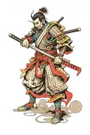 samurai cyberpunk in combat tattoo design idea