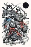 samurai and demon and katana tattoo design idea