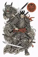 samurai and demon and katana tattoo design idea