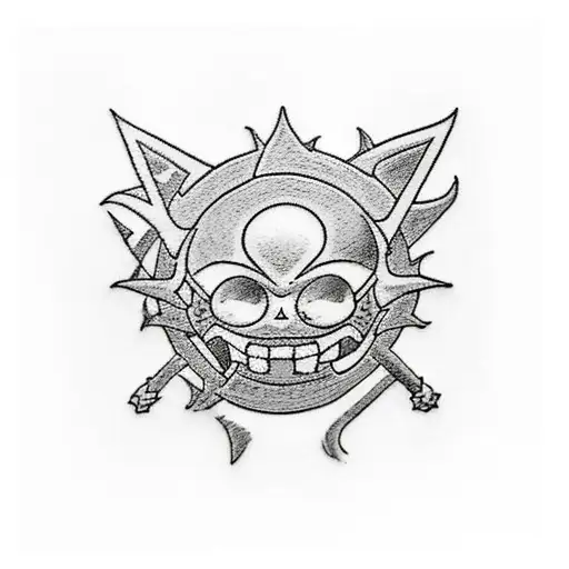 Design a traditional style tattoo featuring iconic symbols from One Piece, Dragonball, and Naruto tattoo design idea