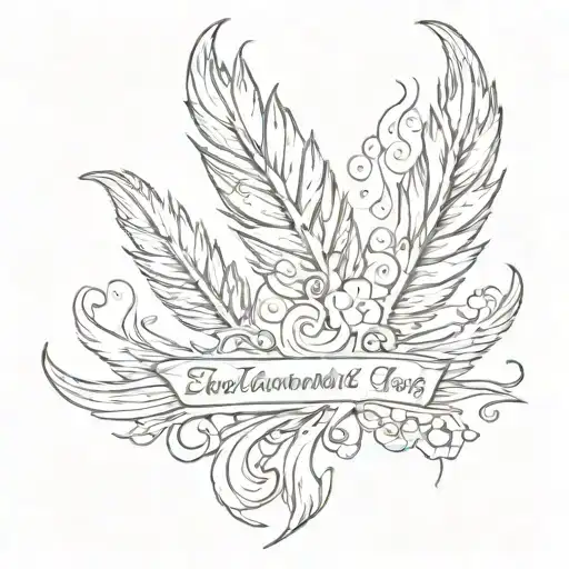 Phoenix feather with flames and text "Escriurem que tot no va ser facil" tattoo design idea