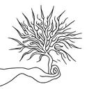 A minimalist tattoo of an ash tree growing from a child's open palm tattoo design idea