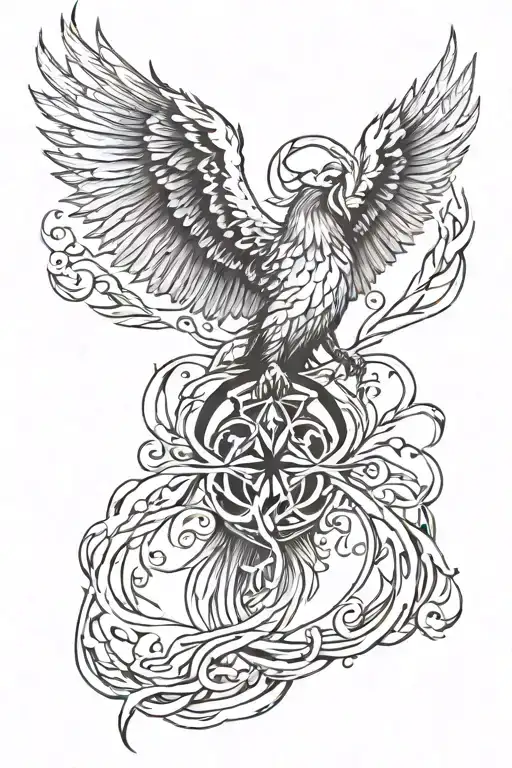 deathly hallows phoenix rising Phoenix wings spread tattoo design idea