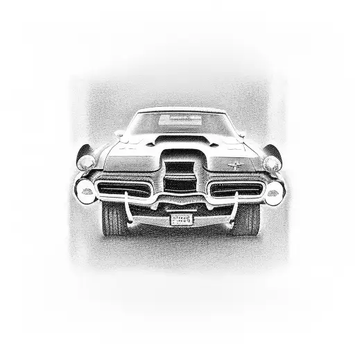 A black-grey tattoo of a vintage American muscle car speeding through the streets of Amsterdam tattoo design idea