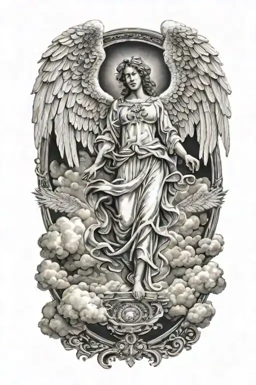 angel surrounded by clouds  tattoo design idea