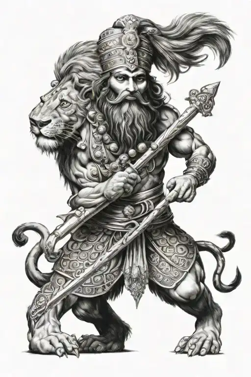 lion with sikh warrior tattoo design idea