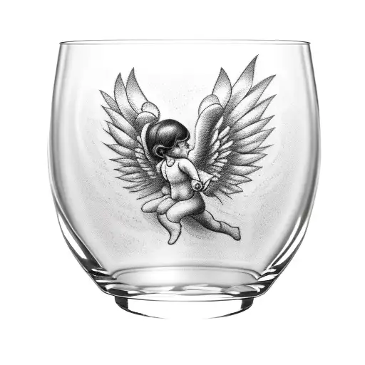 Little angel is trapped in a whiskey glass. tattoo design idea