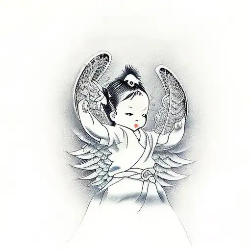 Little angel is trapped in a whiskey glass. tattoo design idea