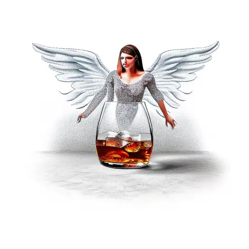 Angel is trapped in a whiskey glass. tattoo design idea