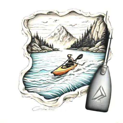 waves and mountain kayak  tattoo design idea