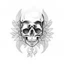 skull with plants and  tree branches stretched horizontally tattoo design idea