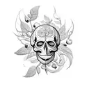 skull with plants and  tree branches stretched horizontally tattoo design idea