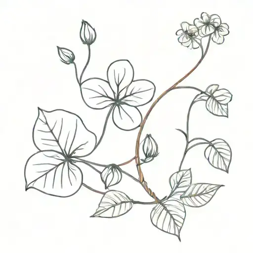 basil plant and clover plants intertwined tattoo design idea