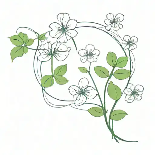 basil plant and clover plants intertwined tattoo design idea