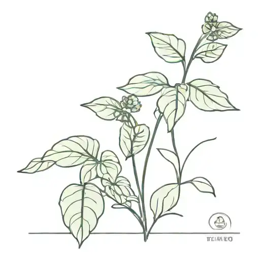 black line art tattoo of a bundle of basil and clover plants  tattoo design idea