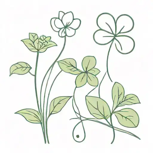 clover plant and basil plant intertwined tattoo design idea