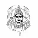 krishna with flute and chakra, looking fierce and strong, showing his beauty, with wolf and snake nearby tattoo design idea
